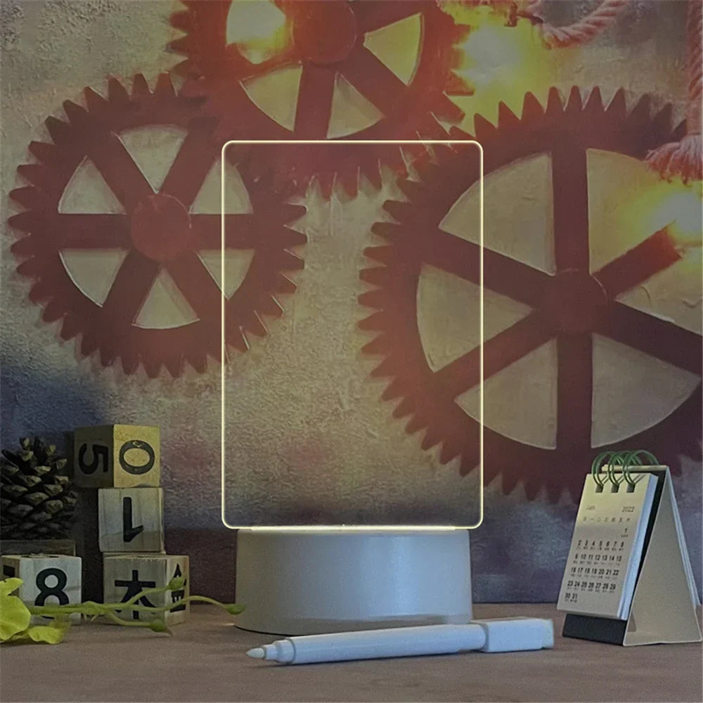 Transparent LED lamp, acrylic, with writing board and calendar