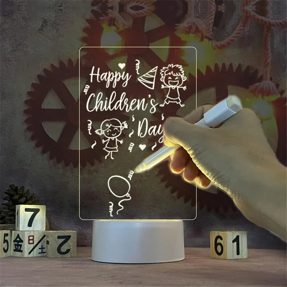 Transparent LED lamp, acrylic, with writing board and calendar
