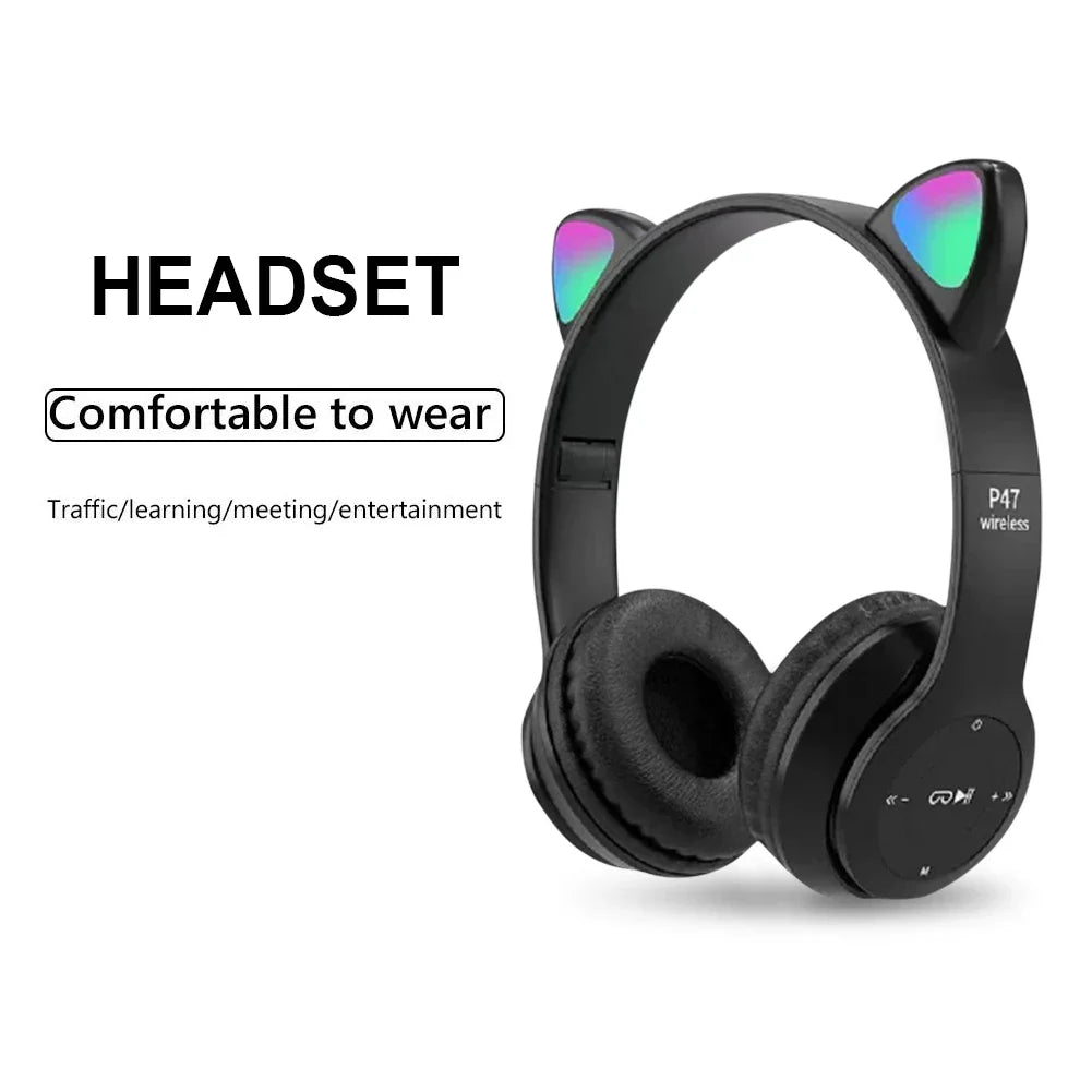 Wireless LED Headphones, Cat Ears, for Kids